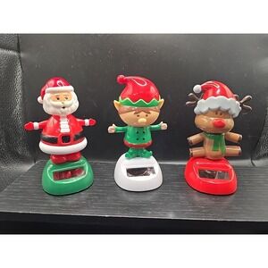 Lot of 3 Solar Powered Dancing Figures‎ Christmas Santa Elf Reindeer